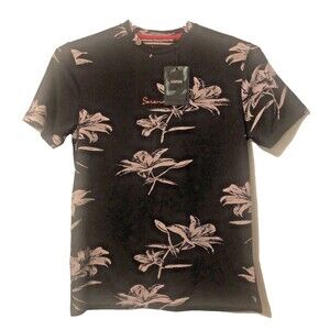 Denim & Flower Ricky Singh Mens T-Shirt Black & Tan Small Short Sleeve Floral